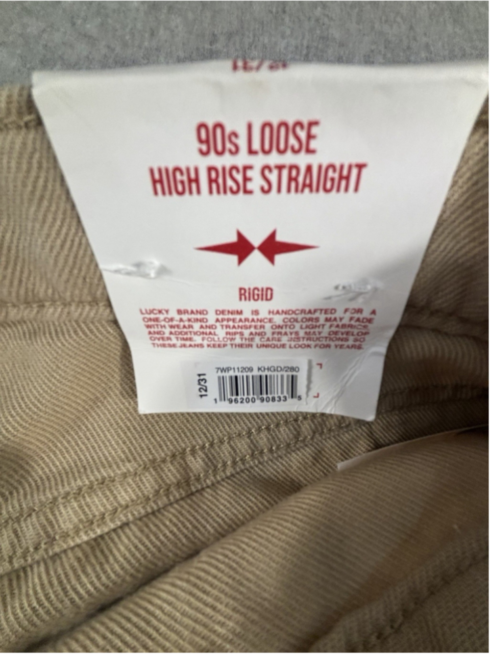 Lucky Brand 90s Loose High Rise Straight Jeans Womens 12/31 Tan Khaki - Picture 6 of 11